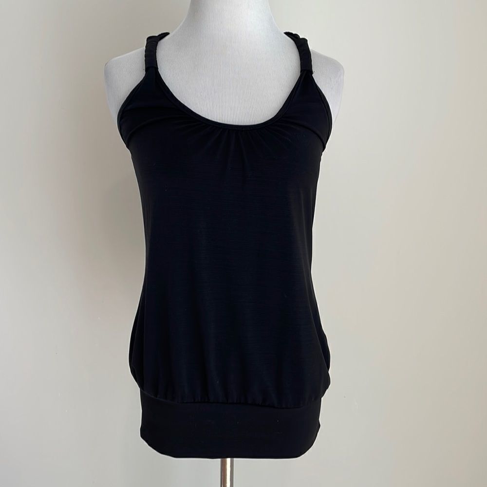 Black racer back tank top with lace accent by voice size small super stretchy